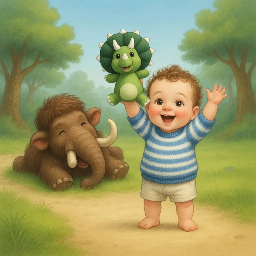 Otis en zijn dino bij de niezende mammoet