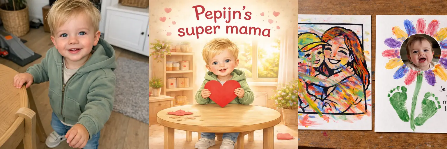 Mother's Day collage with a craft gift and a personalized book example