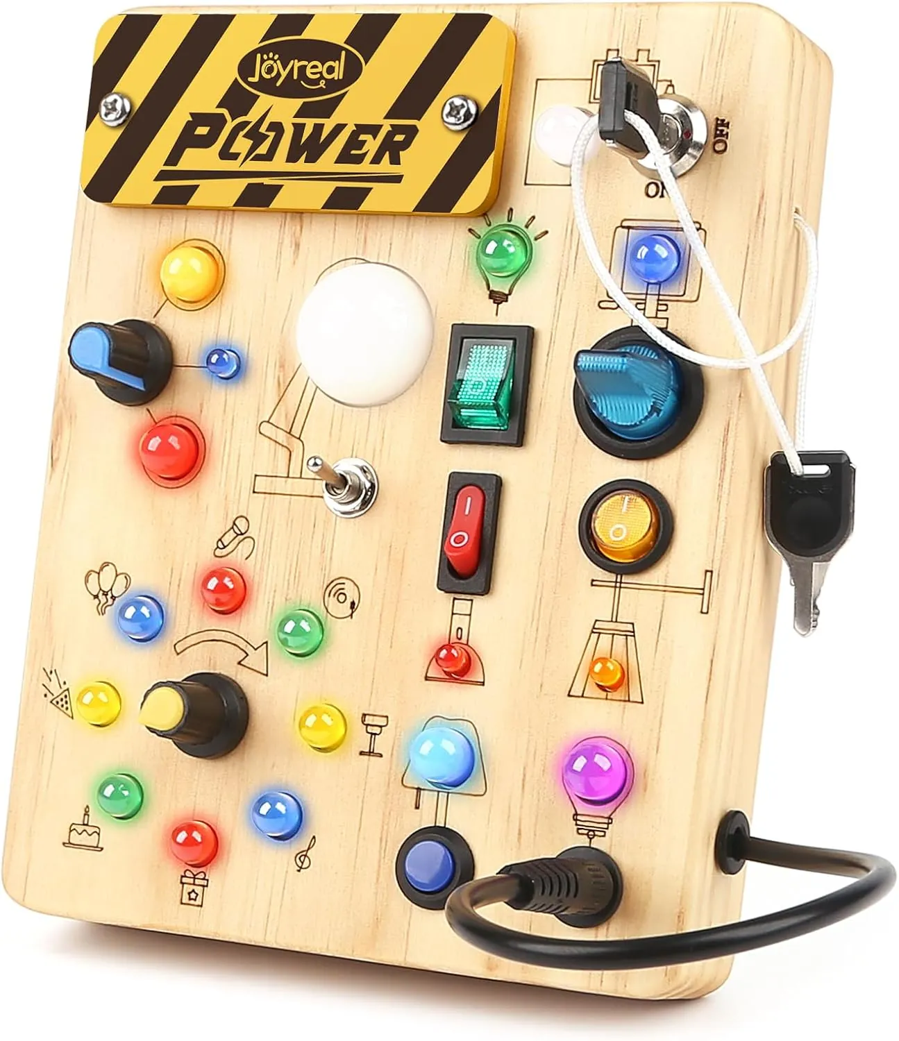 Joyreal Montessori busy board with lights, switches, and colorful elements