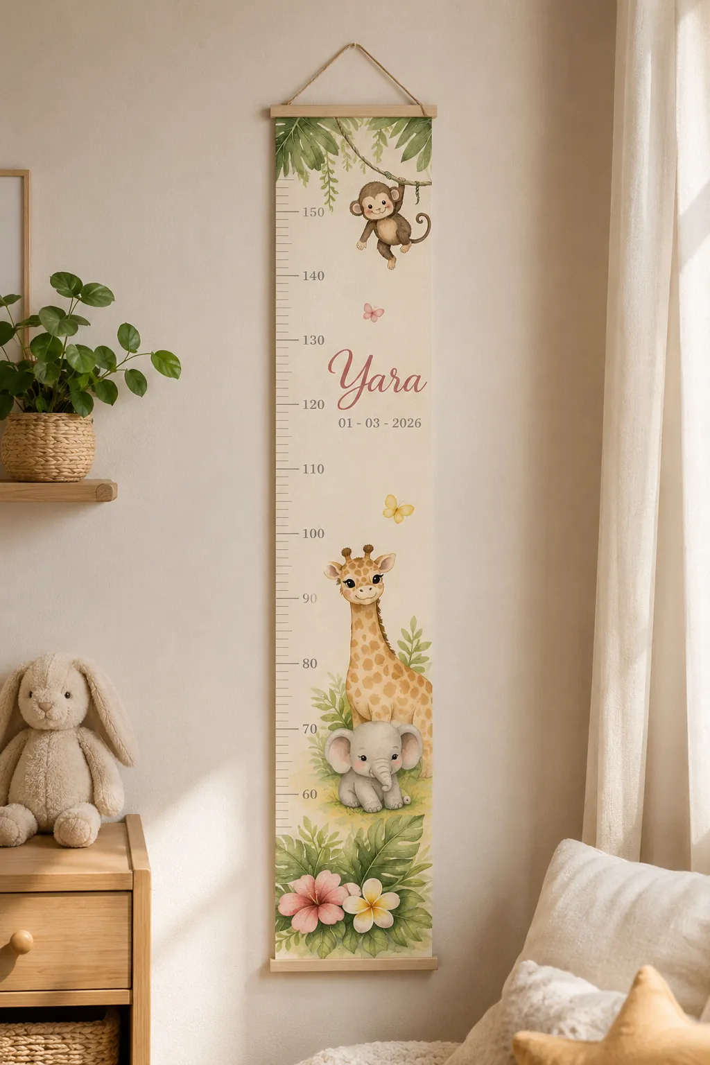 Growth chart for the nursery in the style of Yara's jungle birth announcement