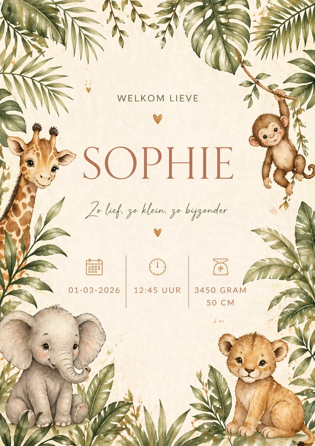 Sophie's birth announcement card as inspiration for a personalized children's book