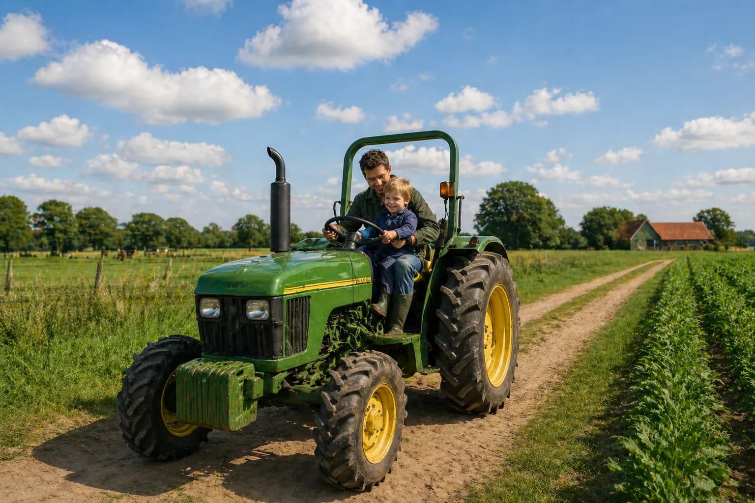 A tractor in a field as inspiration for a personalized children's book about hobbies and interests