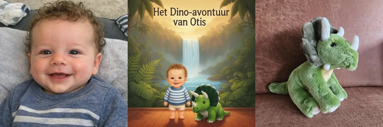 Photo of Otis as a baby, smiling in his cot