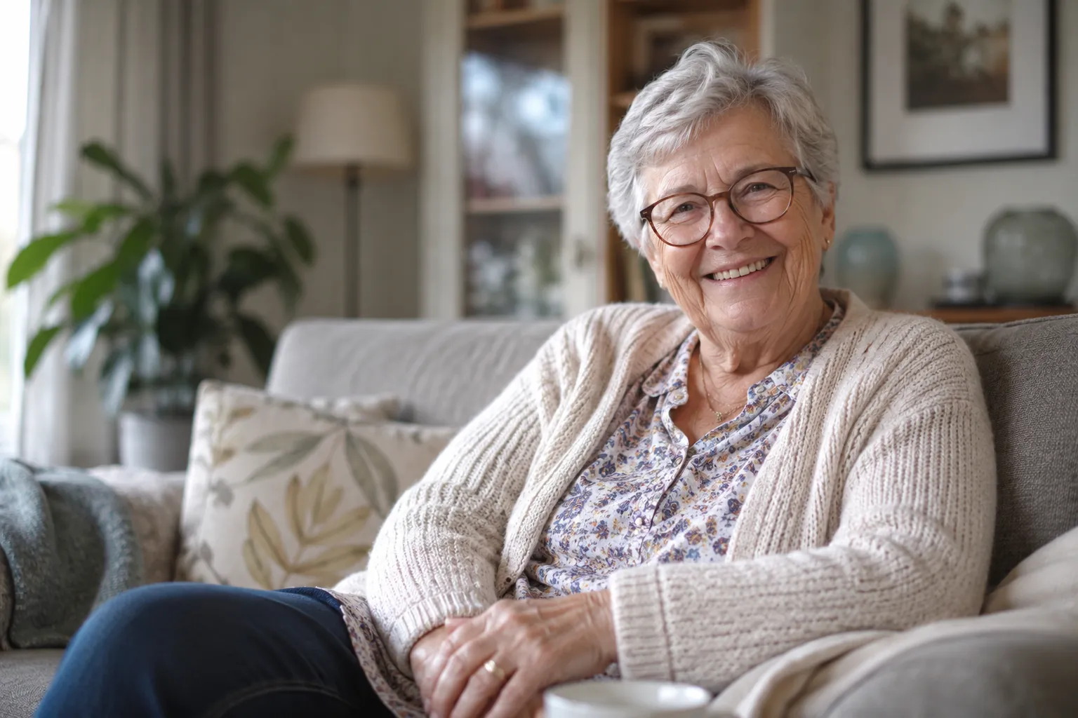 Foto van oma op de bank, gebruikt als inspiratie voor het persoonlijke boekje