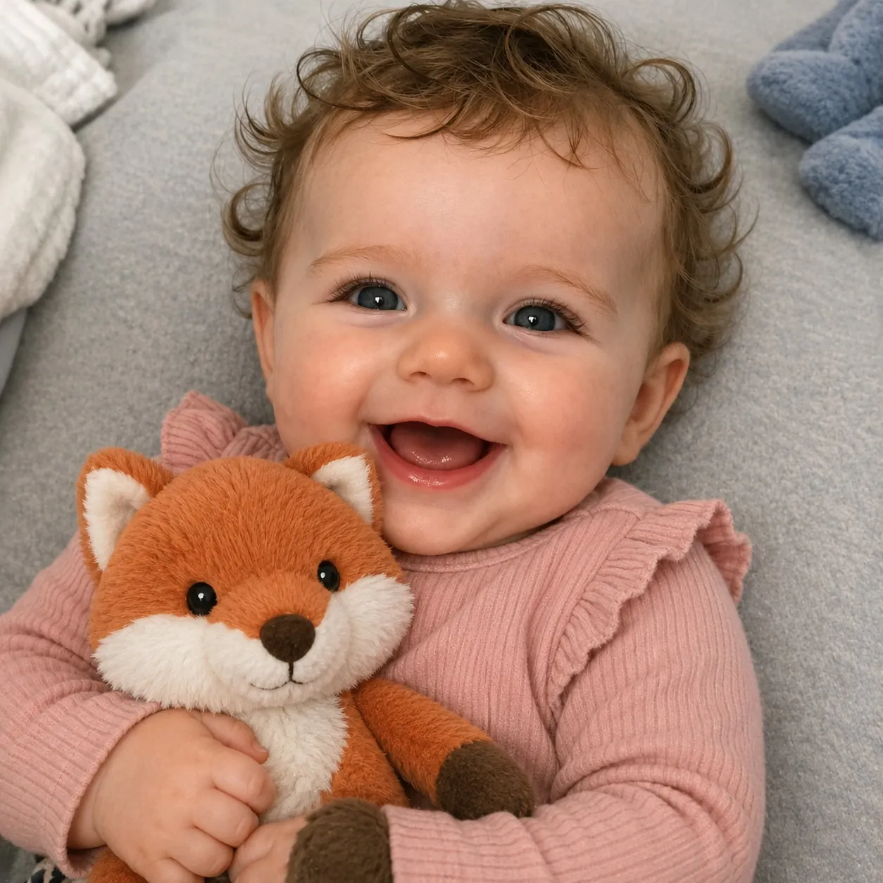Foto van Milou met haar lievelingsknuffel Vos als basis voor het boekje