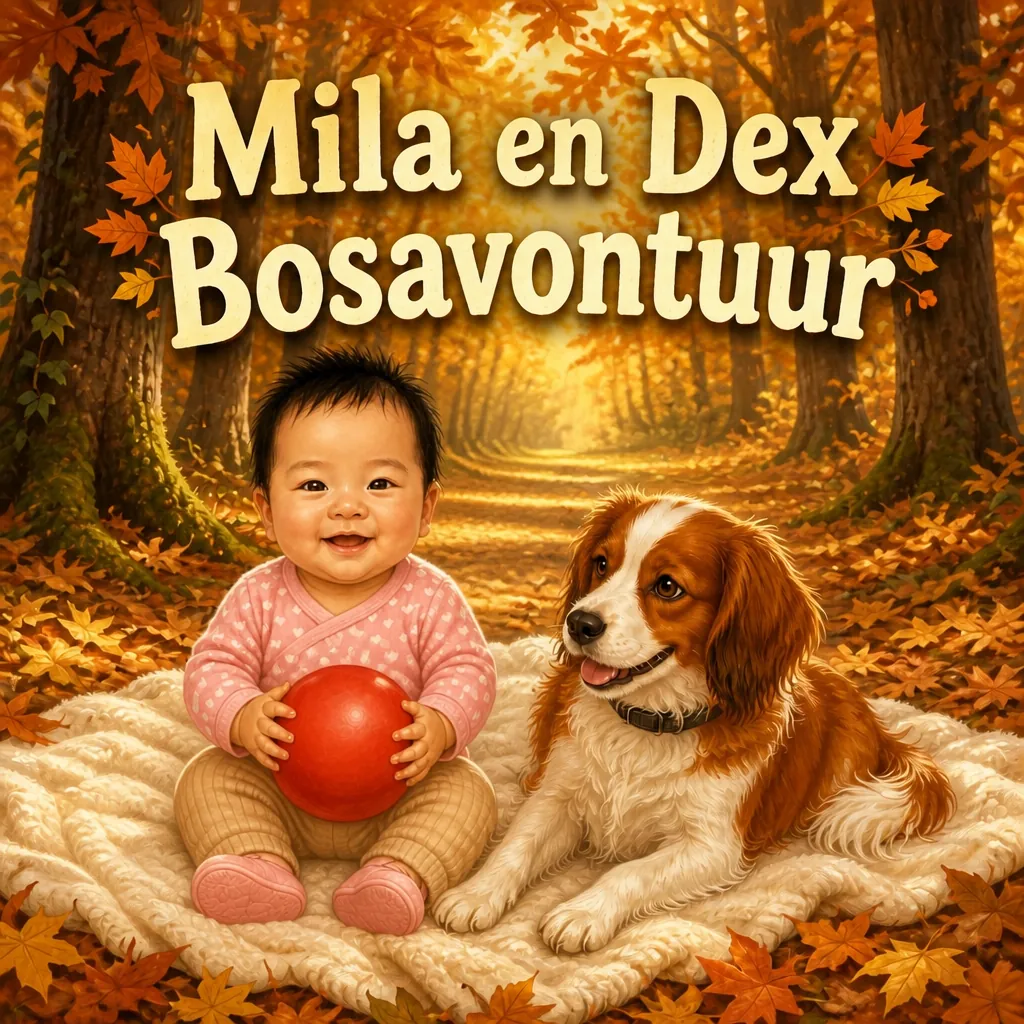 Cover of the book "Mila en Dex Bosavontuur" with a child and a dog as a sidekick