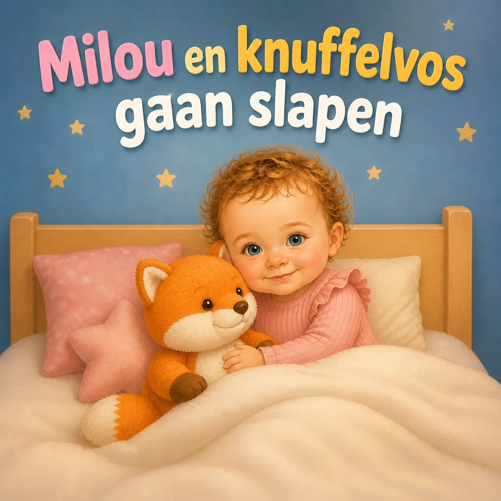 Cover of the book "Milou en knuffelvos gaan slapen" with a child and a favorite stuffed animal