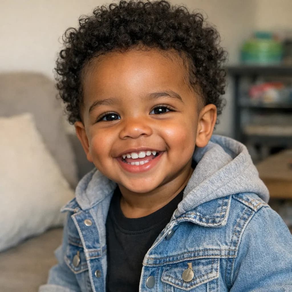 Foto van Remy — een vrolijk kind in een spijkerjasje