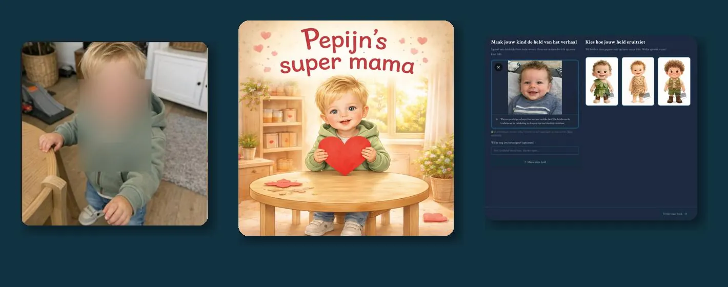 Collage of the BoekjesAtelier process: from personal input to illustration to printed book