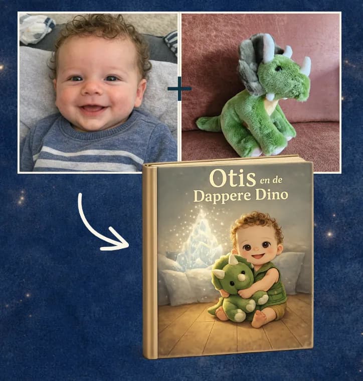 Otis met zijn dino knuffel