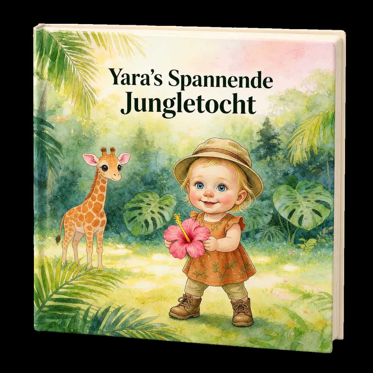 Omslag van Yara’s persoonlijke kinderboek in junglesfeer