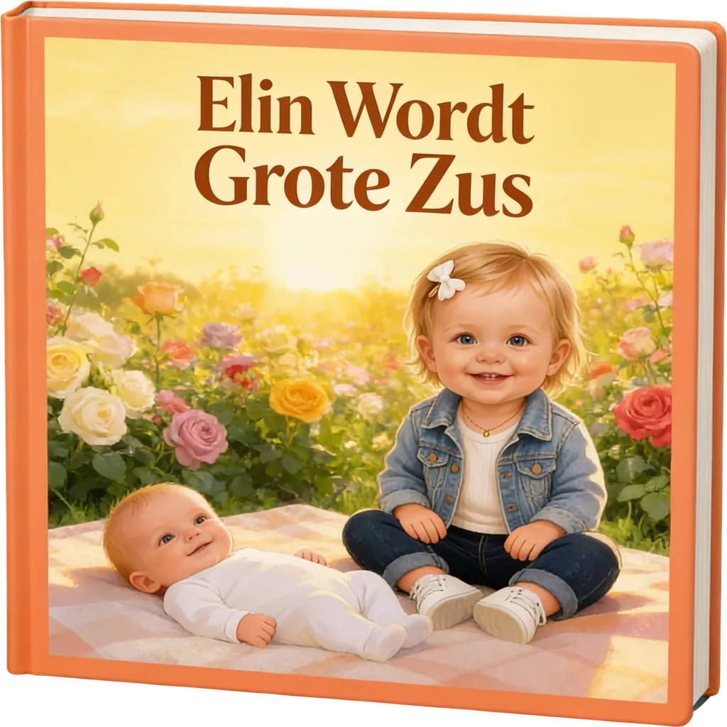 3D-weergave van het persoonlijke boek Elin wordt grote zus